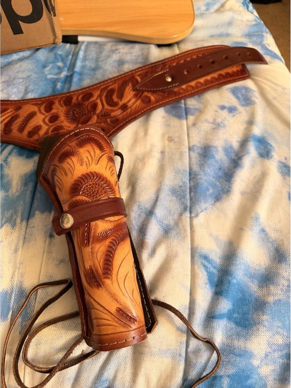 Western Gun holster Belt Old West Custom Genuine Leather Handmade Cowboy Pistol